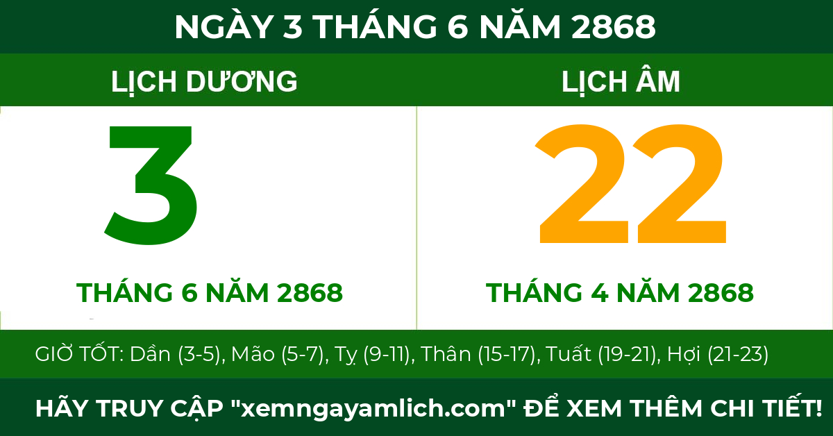lịch âm ngày 3 tháng 6 năm 2868