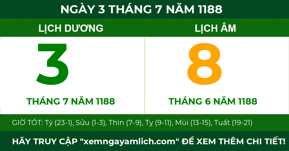 lịch âm ngày 3 tháng 7 năm 1188