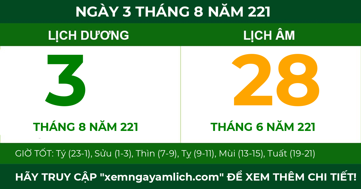 lịch âm ngày 3 tháng 8 năm 221