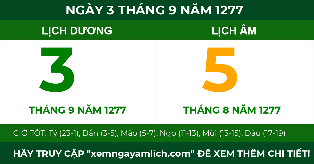 lịch âm ngày 3 tháng 9 năm 1277