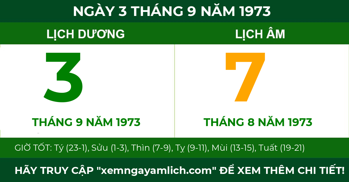 lịch âm ngày 3 tháng 9 năm 1973