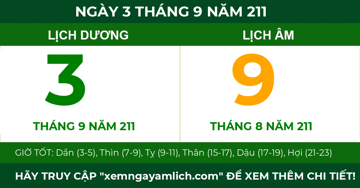lịch âm ngày 3 tháng 9 năm 211
