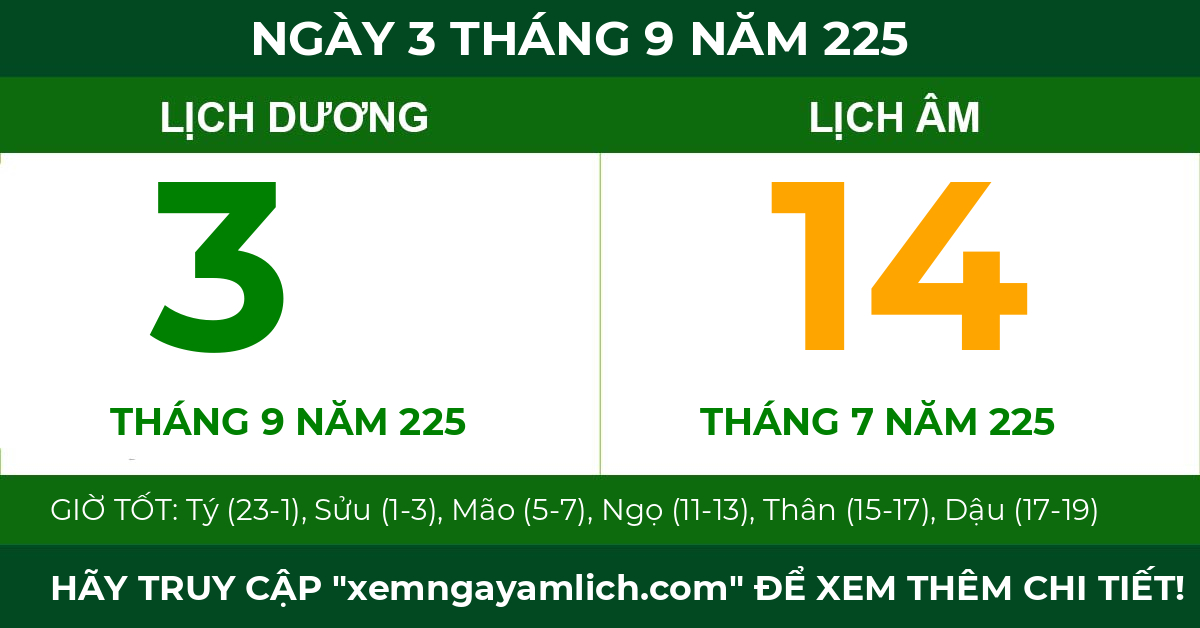 lịch âm ngày 3 tháng 9 năm 225