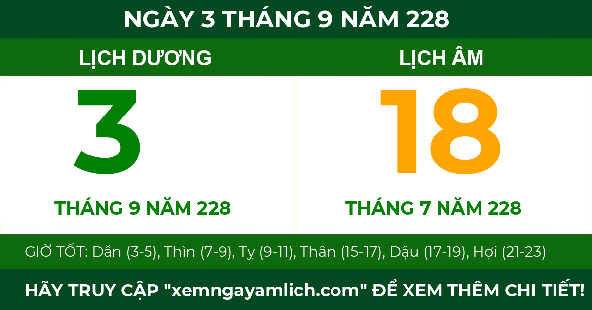 lịch âm ngày 3 tháng 9 năm 228