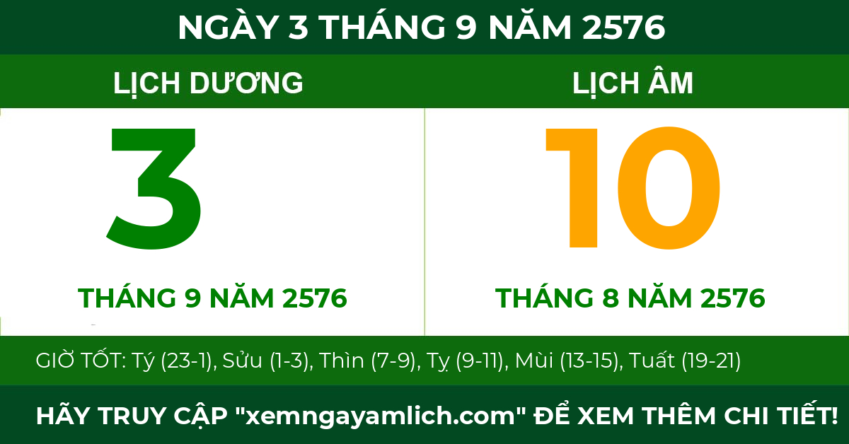 lịch âm ngày 3 tháng 9 năm 2576