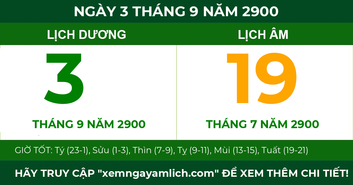 lịch âm ngày 3 tháng 9 năm 2900