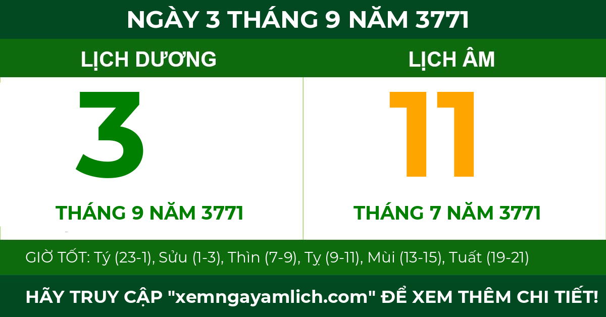 lịch âm ngày 3 tháng 9 năm 3771