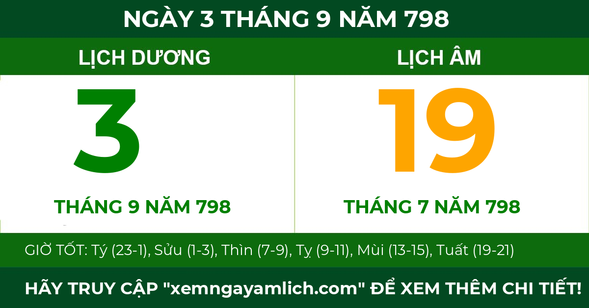 lịch âm ngày 3 tháng 9 năm 798