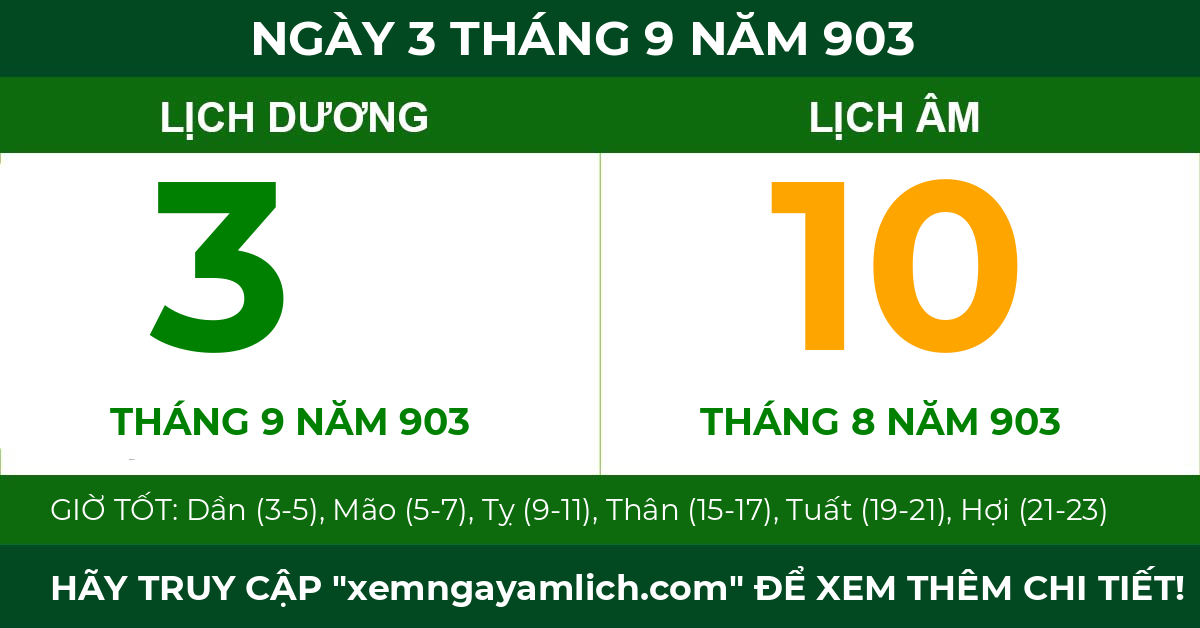 lịch âm ngày 3 tháng 9 năm 903