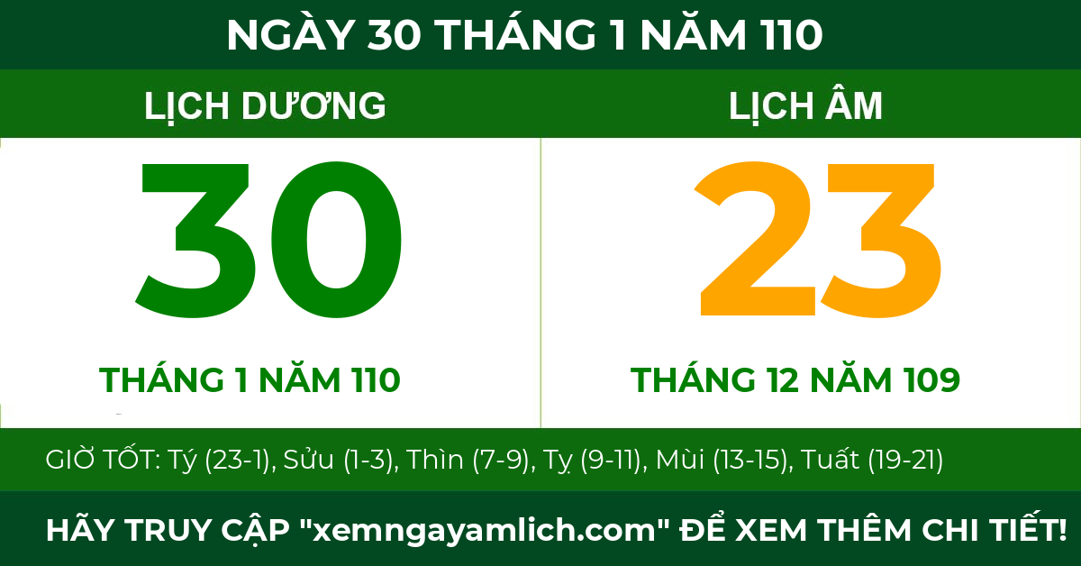 lịch âm ngày 30 tháng 1 năm 110