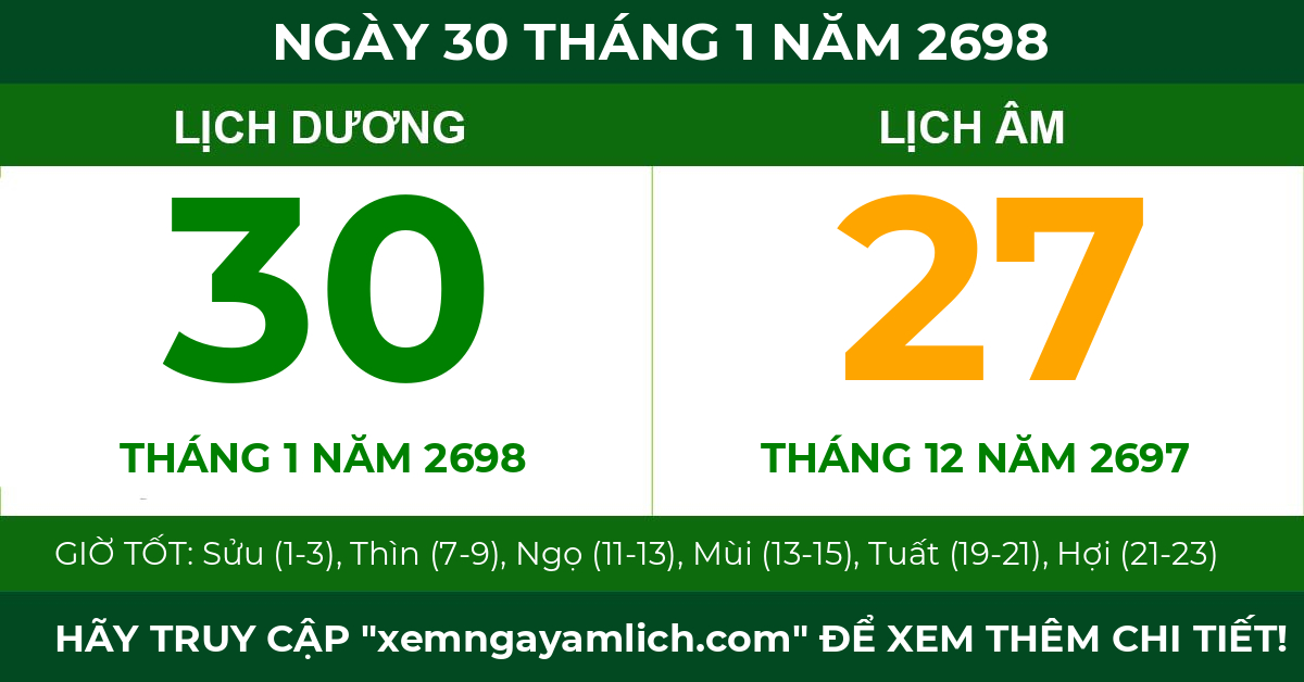 lịch âm ngày 30 tháng 1 năm 2698