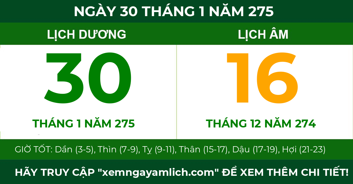 lịch âm ngày 30 tháng 1 năm 275
