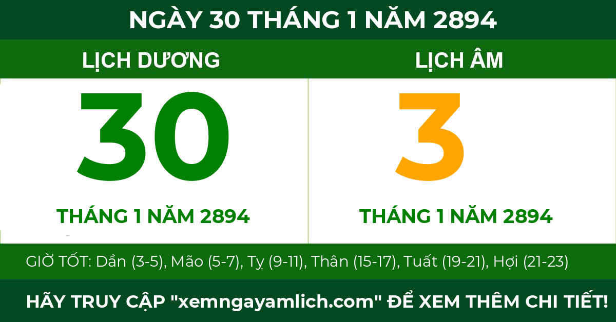 lịch âm ngày 30 tháng 1 năm 2894