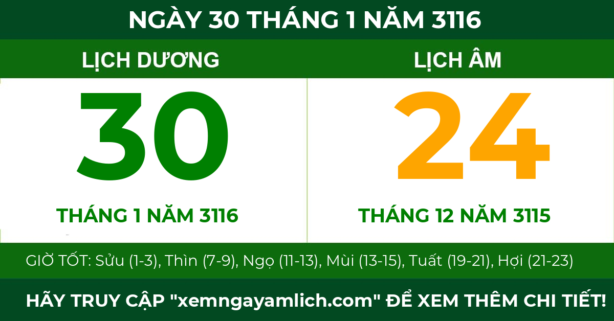 lịch âm ngày 30 tháng 1 năm 3116