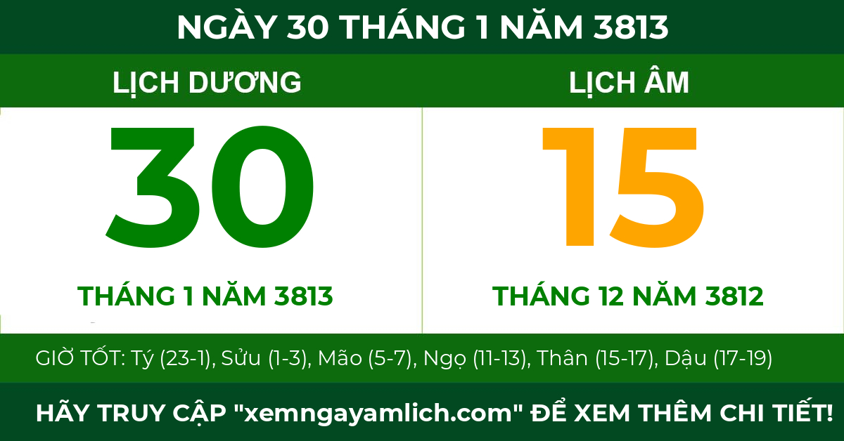 lịch âm ngày 30 tháng 1 năm 3813