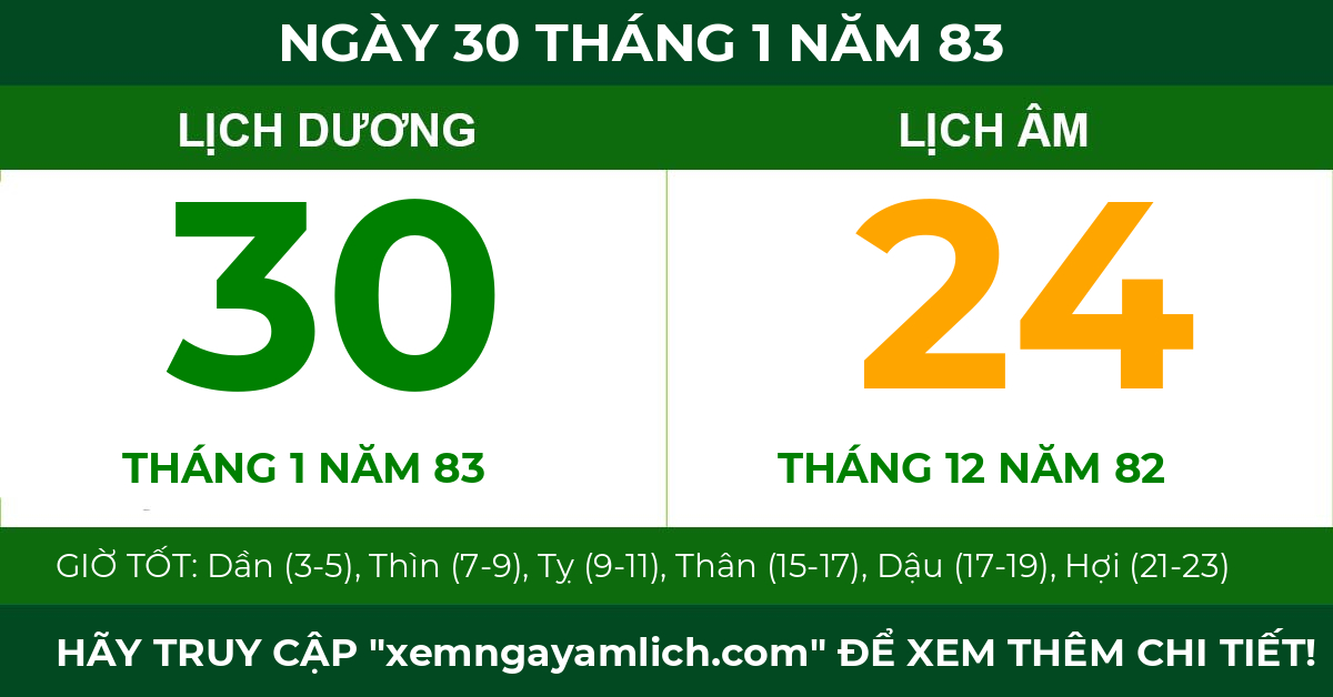 lịch âm ngày 30 tháng 1 năm 83