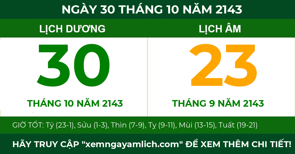 lịch âm ngày 30 tháng 10 năm 2143