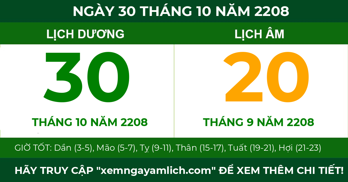 lịch âm ngày 30 tháng 10 năm 2208