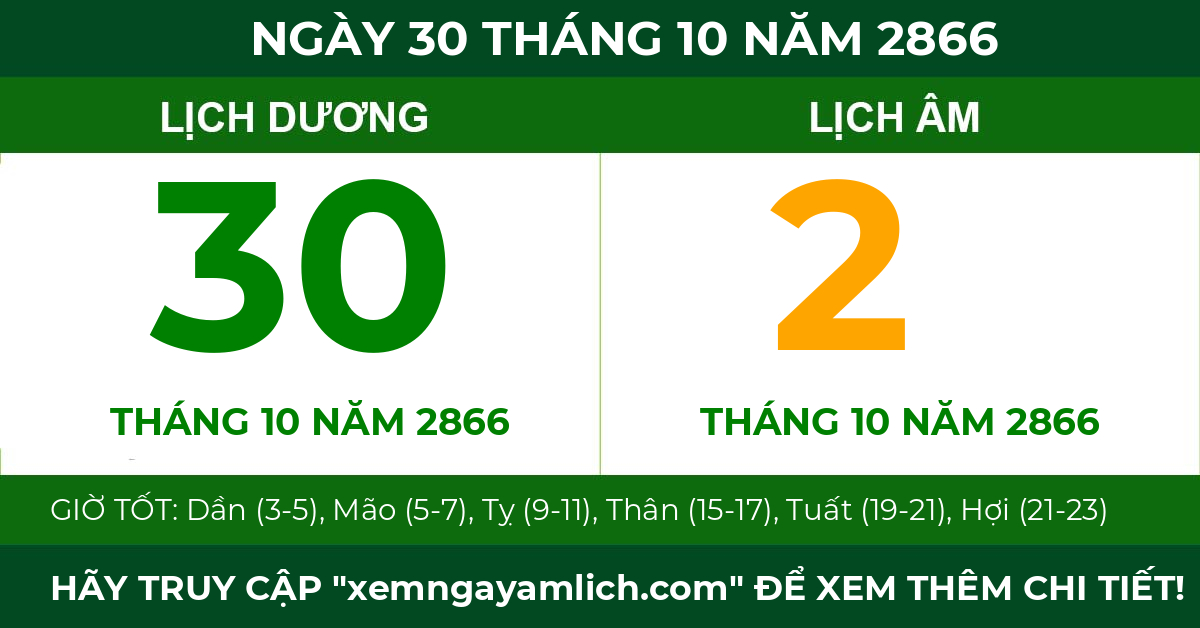 lịch âm ngày 30 tháng 10 năm 2866