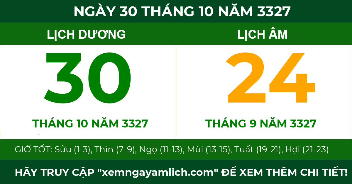 lịch âm ngày 30 tháng 10 năm 3327