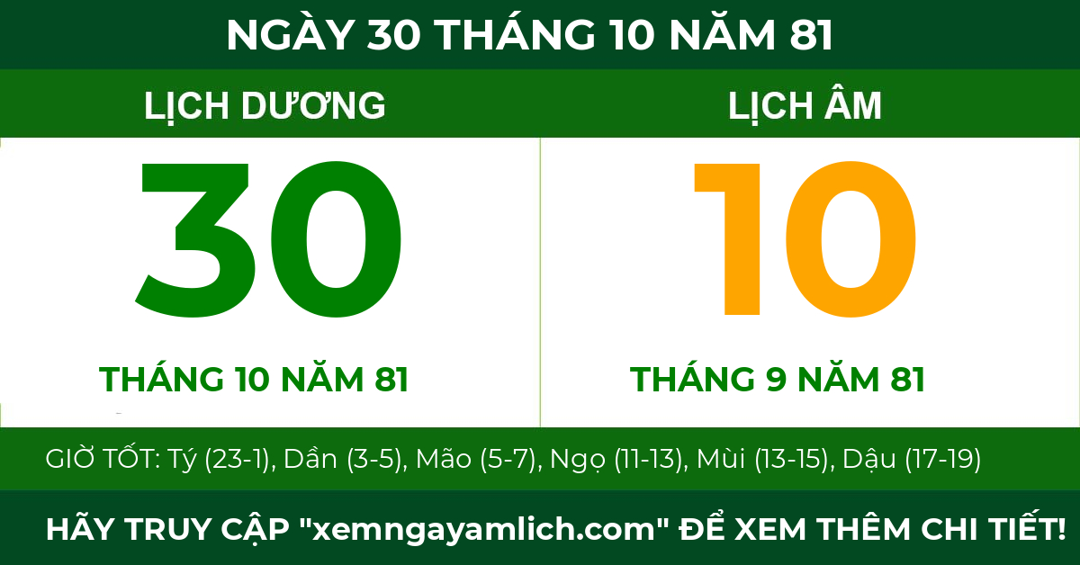 lịch âm ngày 30 tháng 10 năm 81