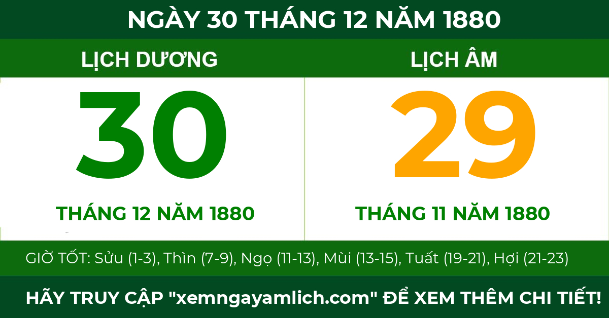 lịch âm ngày 30 tháng 12 năm 1880