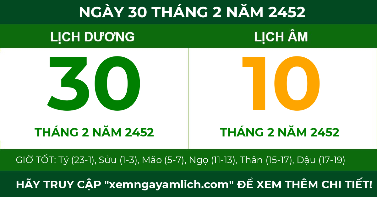 lịch âm ngày 30 tháng 2 năm 2452