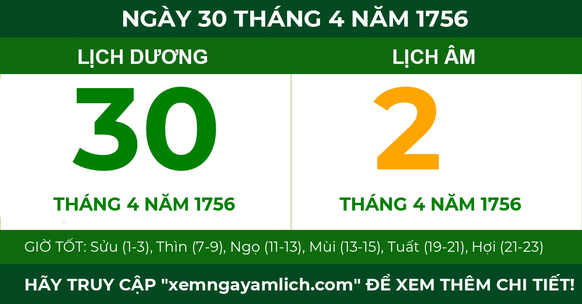 lịch âm ngày 30 tháng 4 năm 1756