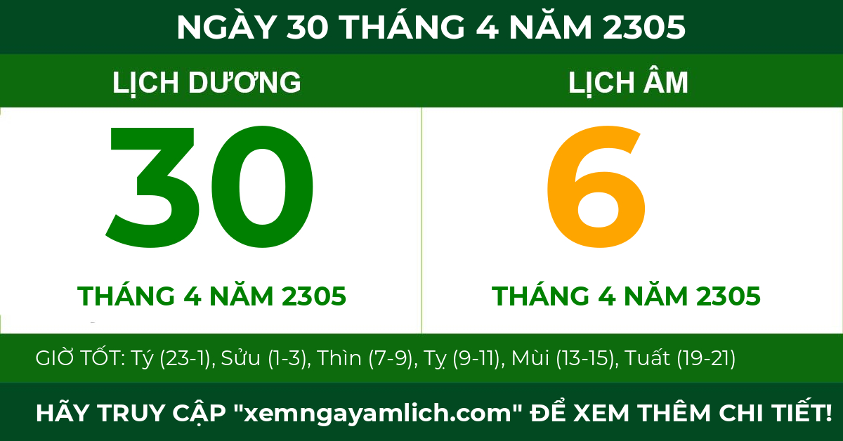 lịch âm ngày 30 tháng 4 năm 2305