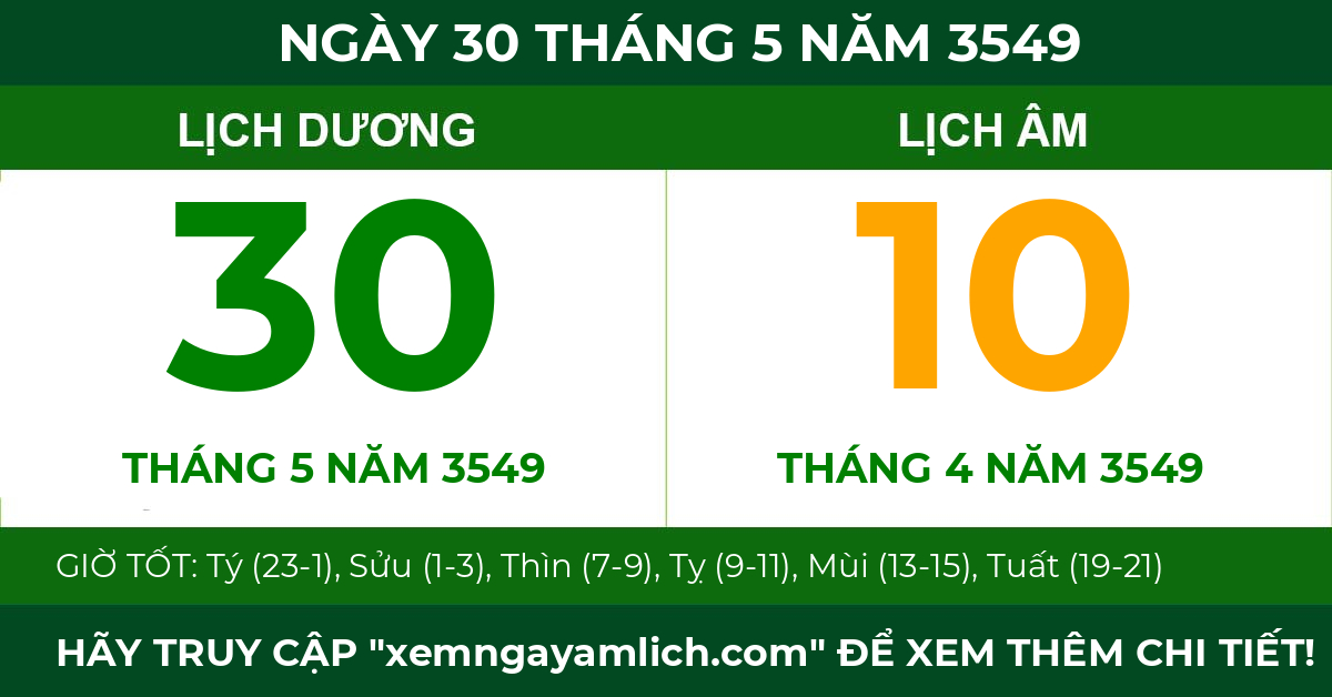 lịch âm ngày 30 tháng 5 năm 3549