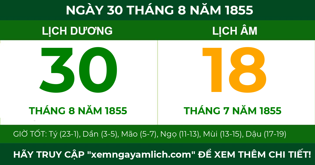 lịch âm ngày 30 tháng 8 năm 1855