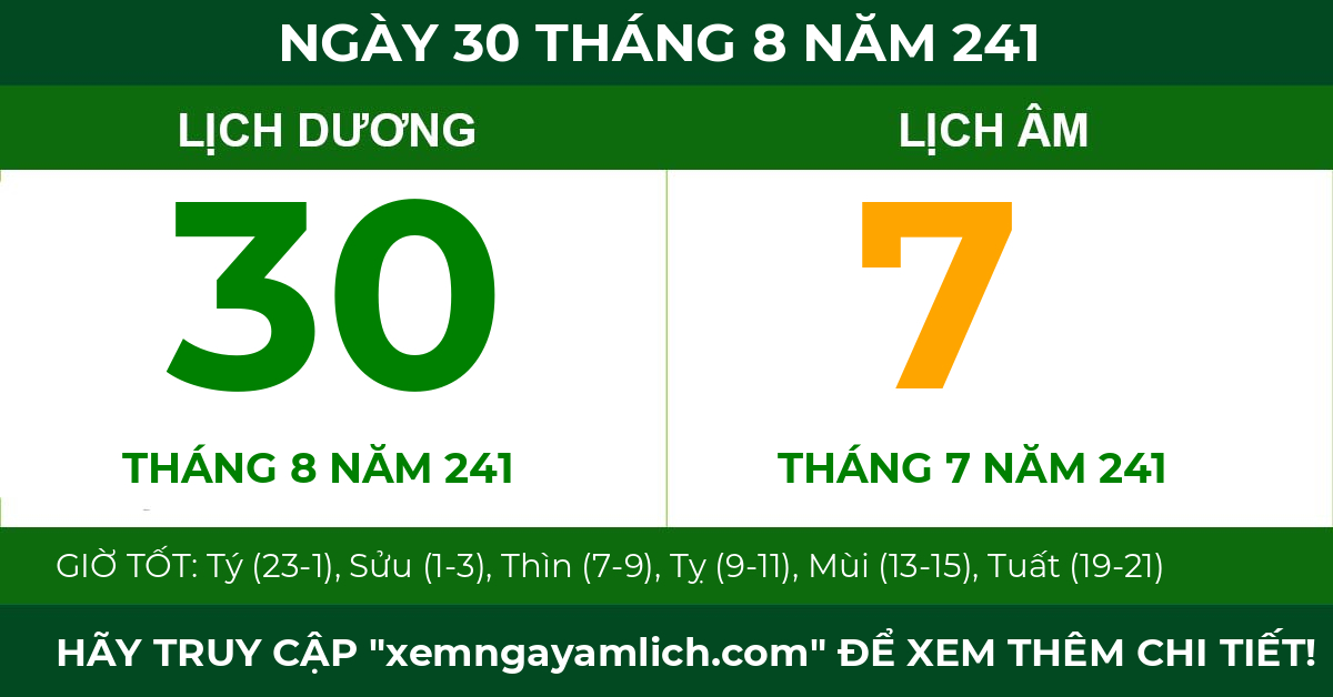 lịch âm ngày 30 tháng 8 năm 241
