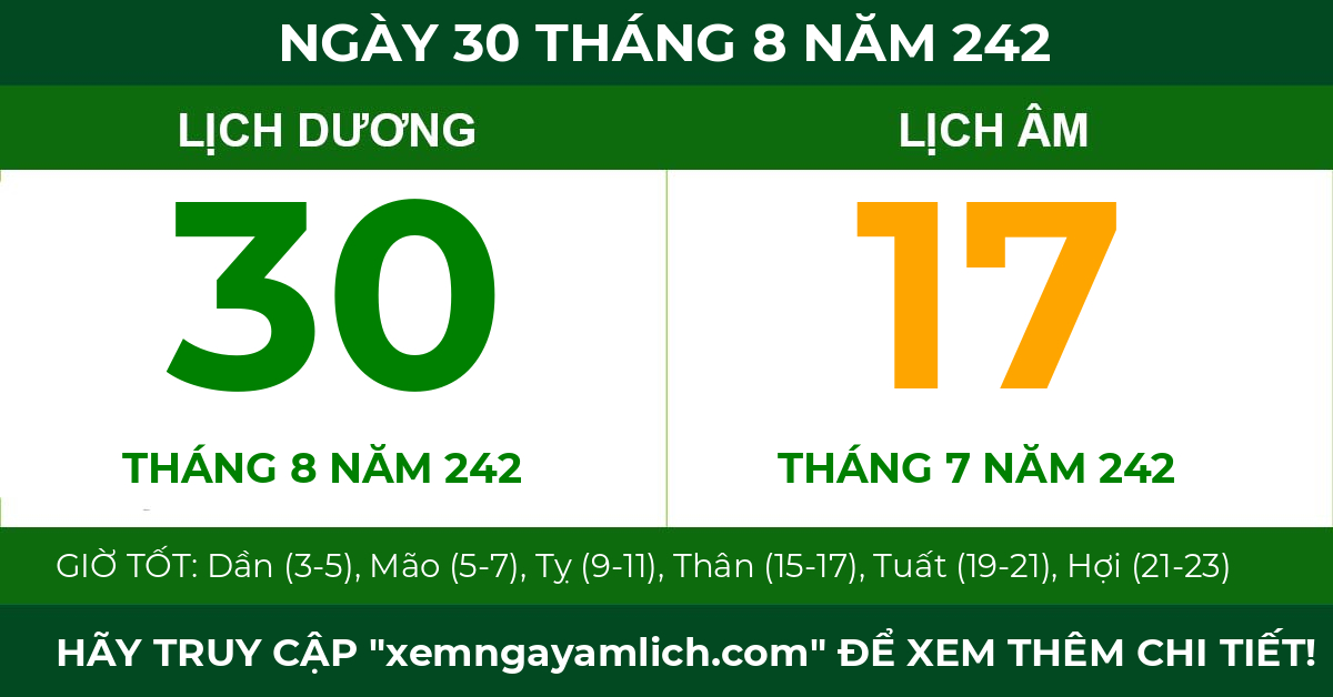 lịch âm ngày 30 tháng 8 năm 242