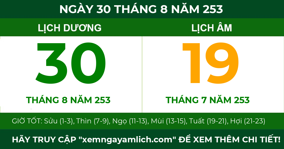 lịch âm ngày 30 tháng 8 năm 253