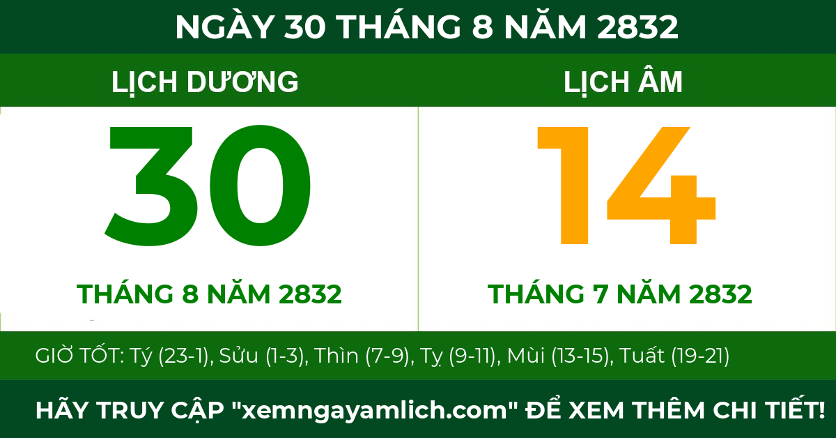 lịch âm ngày 30 tháng 8 năm 2832