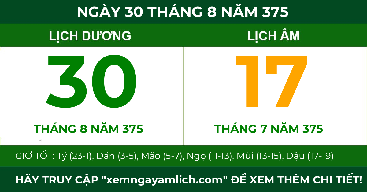 lịch âm ngày 30 tháng 8 năm 375