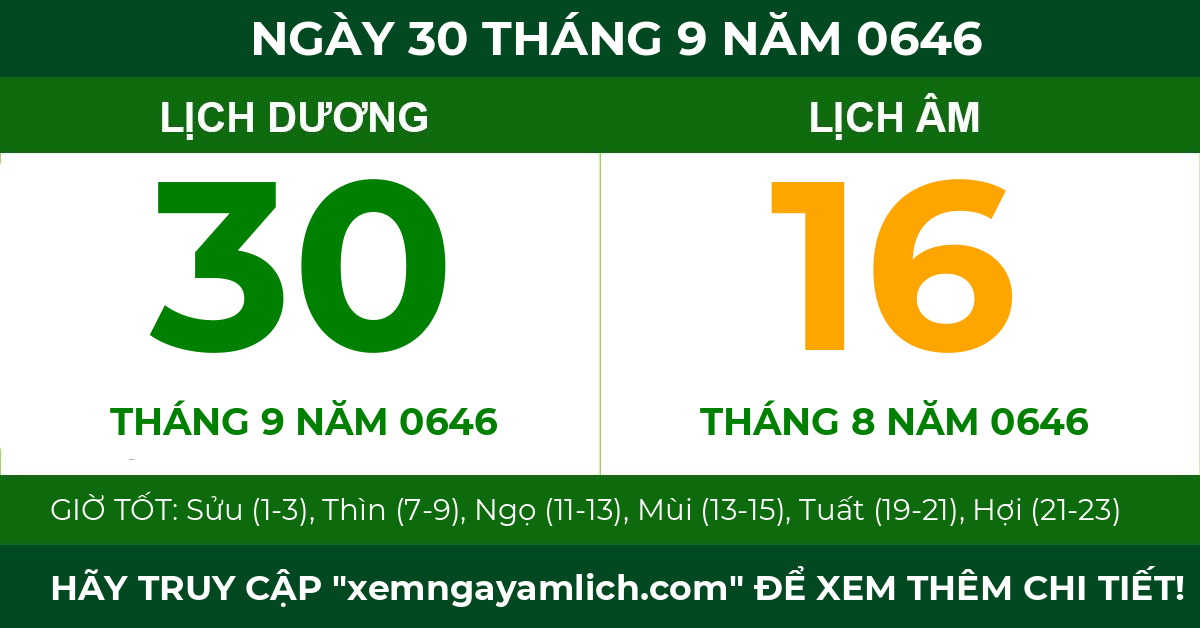 lịch âm ngày 30 tháng 9 năm 0646