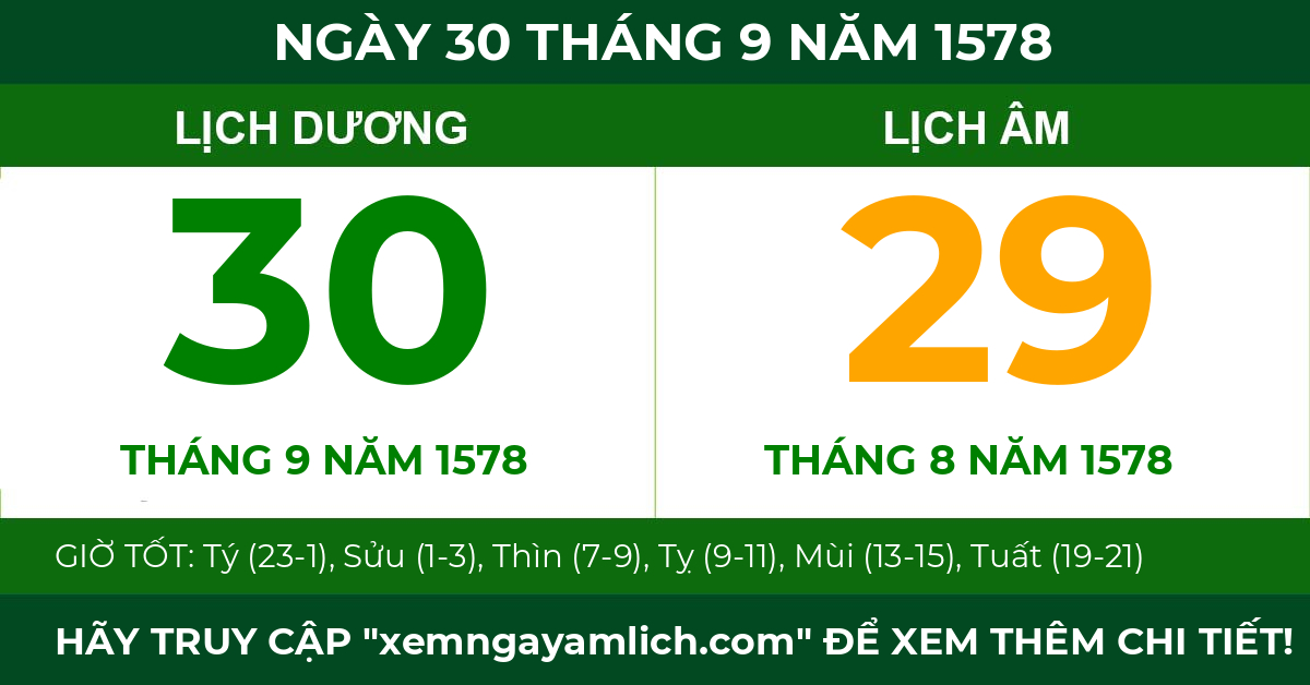 lịch âm ngày 30 tháng 9 năm 1578