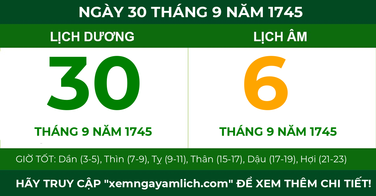 lịch âm ngày 30 tháng 9 năm 1745