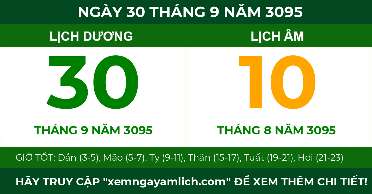 lịch âm ngày 30 tháng 9 năm 3095