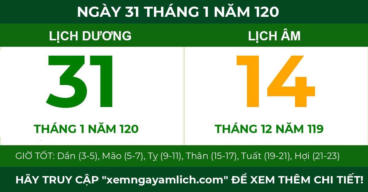 lịch âm ngày 31 tháng 1 năm 120