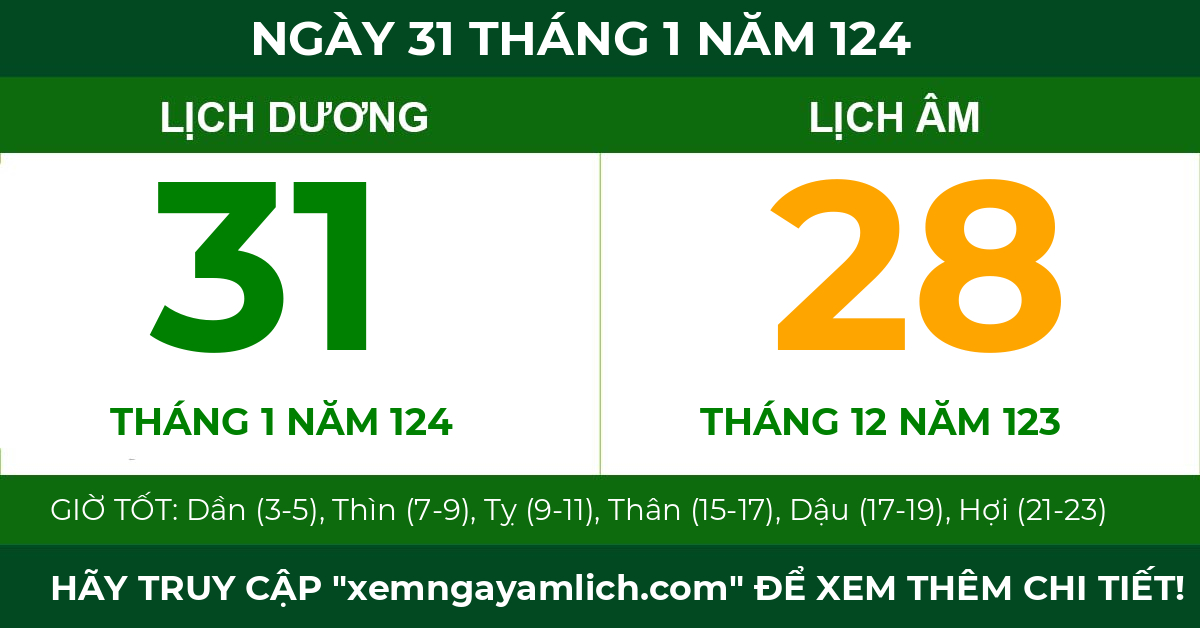 lịch âm ngày 31 tháng 1 năm 124