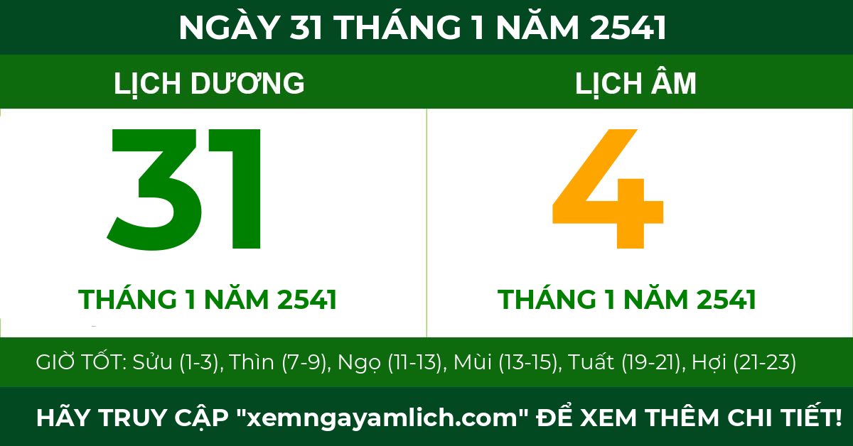 lịch âm ngày 31 tháng 1 năm 2541