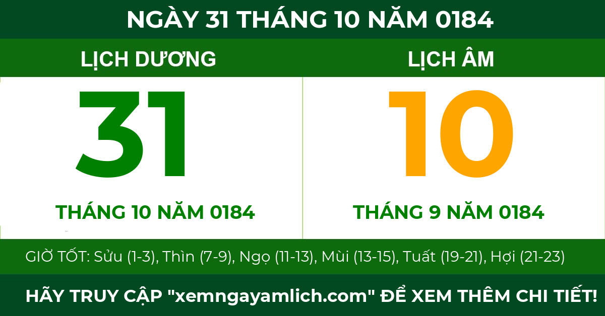 lịch âm ngày 31 tháng 10 năm 0184