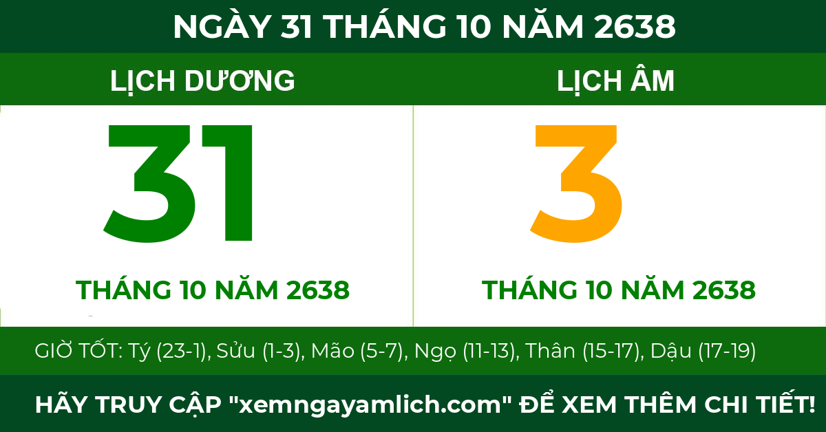 lịch âm ngày 31 tháng 10 năm 2638
