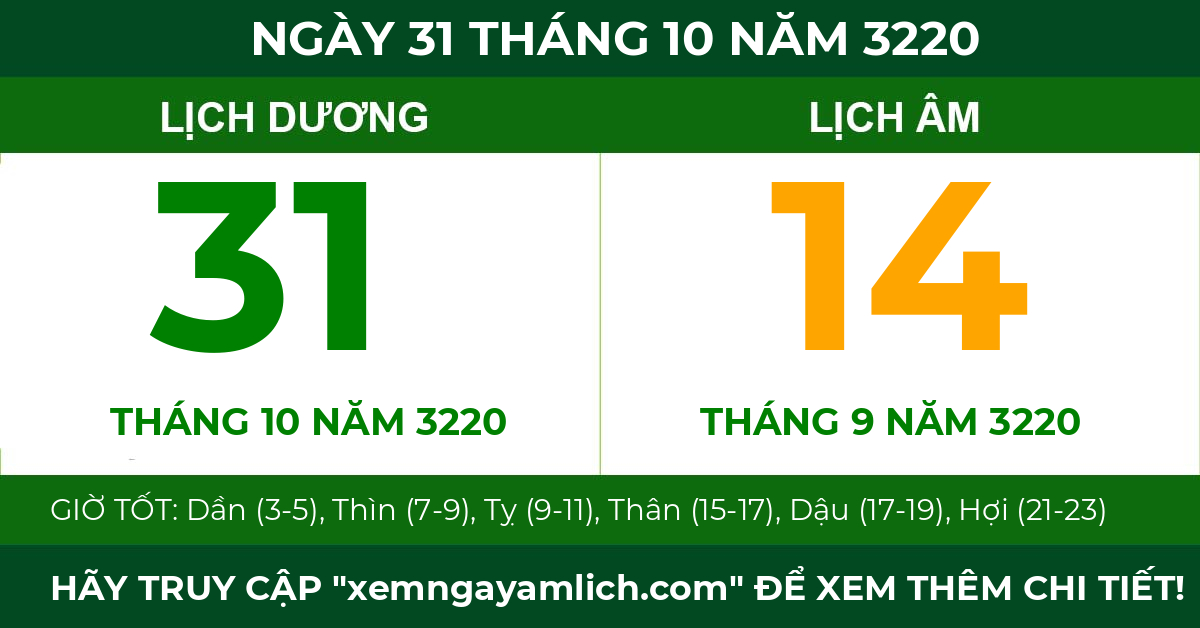 lịch âm ngày 31 tháng 10 năm 3220