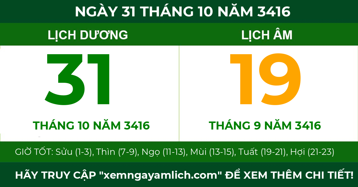 lịch âm ngày 31 tháng 10 năm 3416