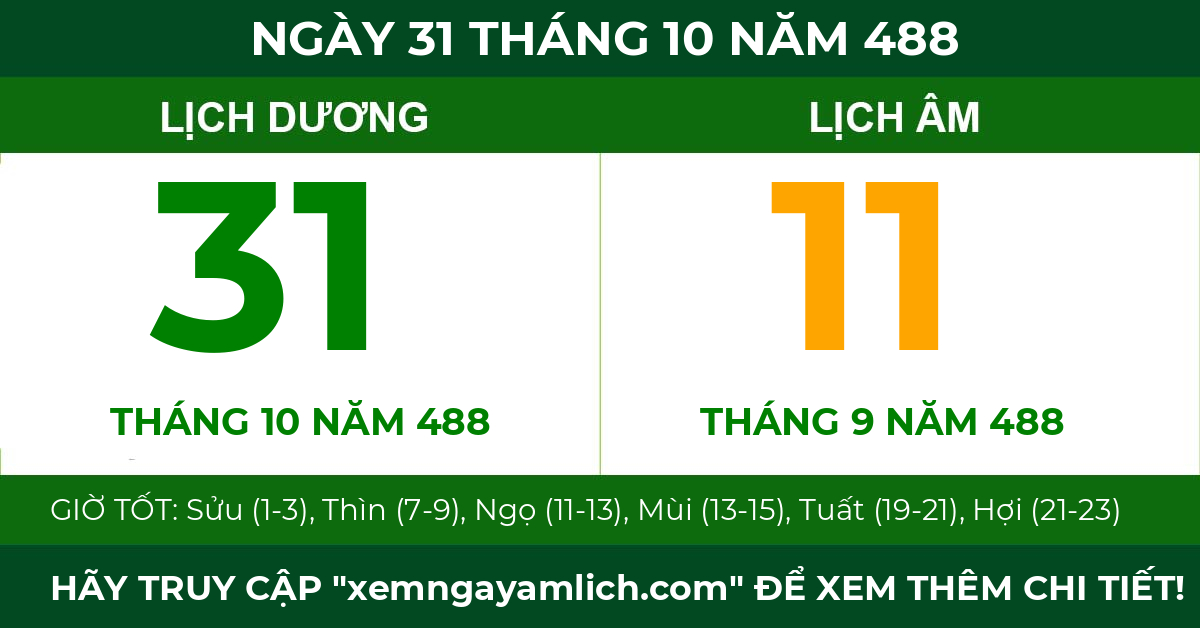 lịch âm ngày 31 tháng 10 năm 488