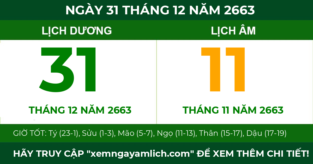 lịch âm ngày 31 tháng 12 năm 2663