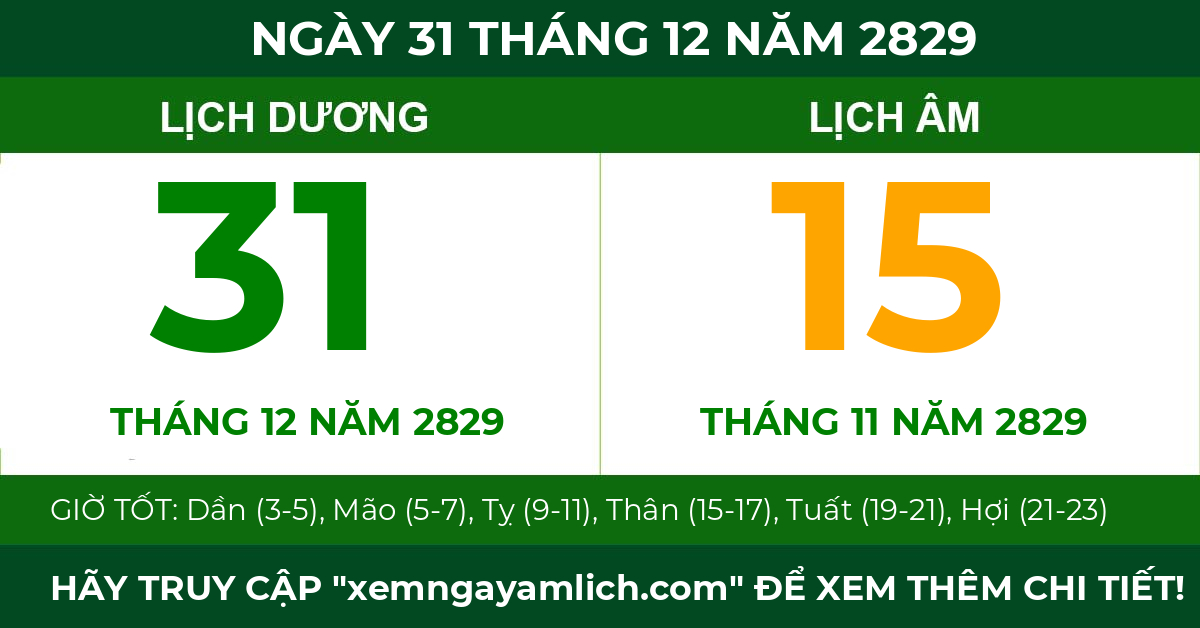 lịch âm ngày 31 tháng 12 năm 2829